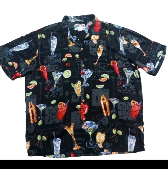 Vtg Paradise Found Cocktail Hour Drink Print Genuine Hawaiian Shirt Mens Large - Picture 2 of 9